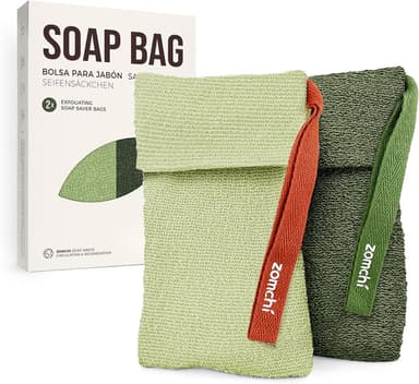 ZOMCHI Exfoliating Bar Soap Pouch, 2 Pack Soap Bags with Coarse & Gentle Mesh for Effective Exfoliation, Soap Saver Bags for Rich Lathering and Deep Cleansing (
